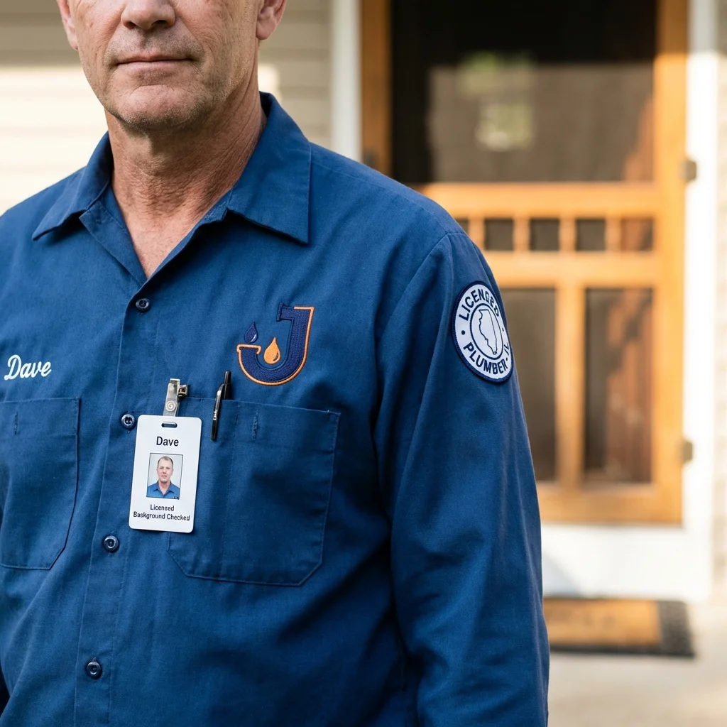 Licensed plumber showing ID badge in Woodbine, IA
