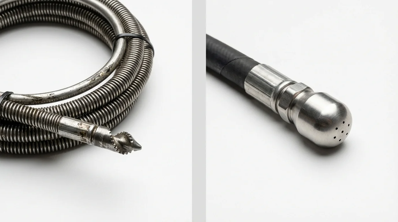 Drain snake cable and hydro jetting nozzle used for drain cleaning in Woodbine, IA
