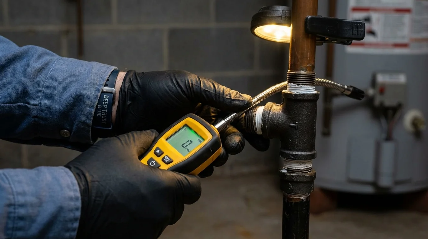 Gas leak detection with electronic sniffer by Johns Plumbing LLC in Woodbine